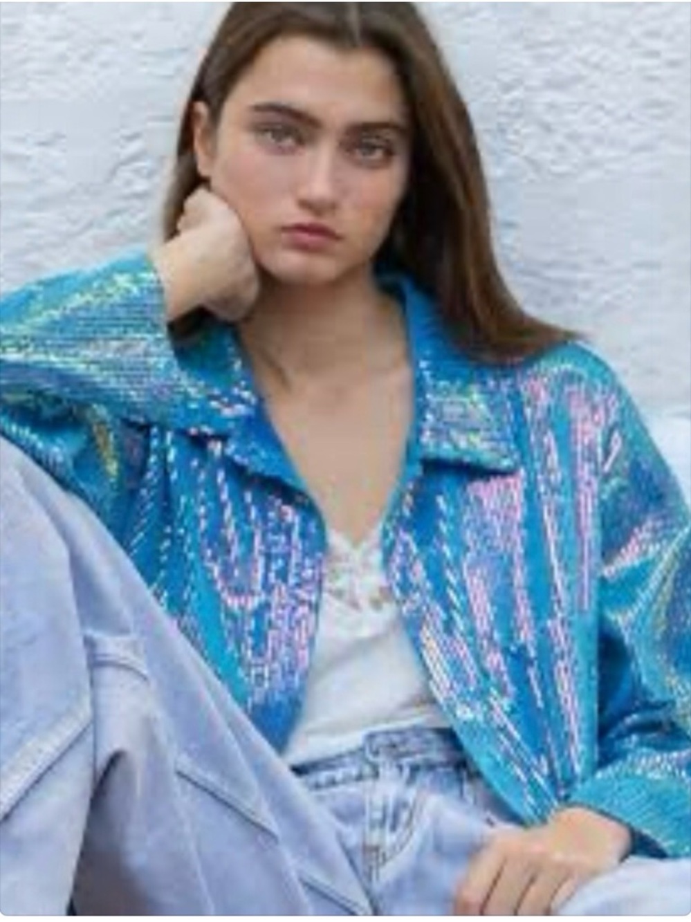POL Sequin Long Sleeve Top – Blue Ocean (Large) New - Picture 1 of 11